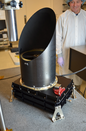 Flight instrument with engineering model sunshade. Flight instrument with engineering model sunshade.